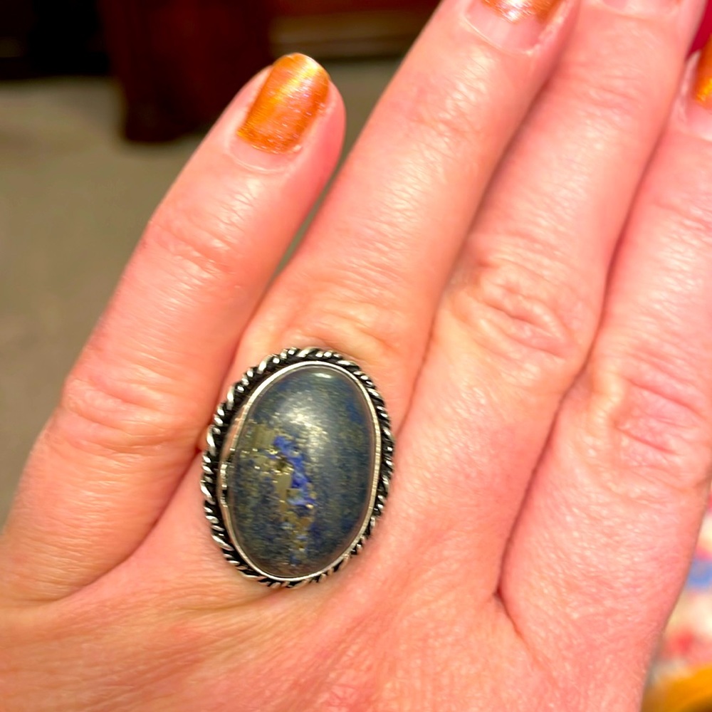 Size 7-7.5 blue Lapis Lazuli and sterling silver ring